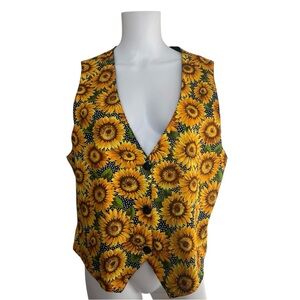 Vintage Sunflower Print Vest Linda Tilson Colorful Cottagecore Womens Size Large